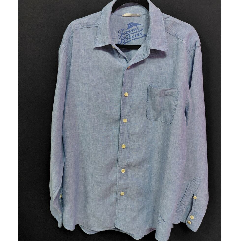 Tommy Bahama Relax Linen Shirt Solid Long Sleeve 100% Linen Men Size L